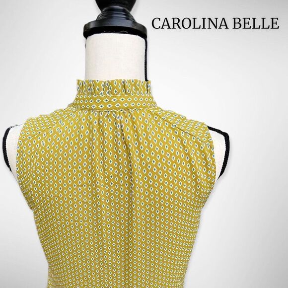 NWT Carolina Belle Sleeveless High Neck Hidden Button Down Chartreuse Top (XS) $ - Picture 6 of 12